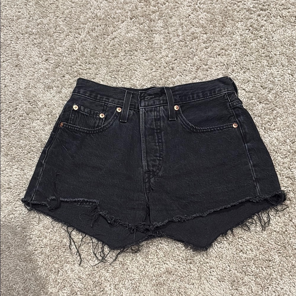 Levi's Original 501 Black Jean Shorts Distressed Cut-Off Style